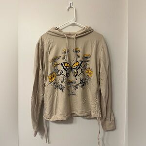 Beige Hoodie with Butterfly mushrooms and Floral Design